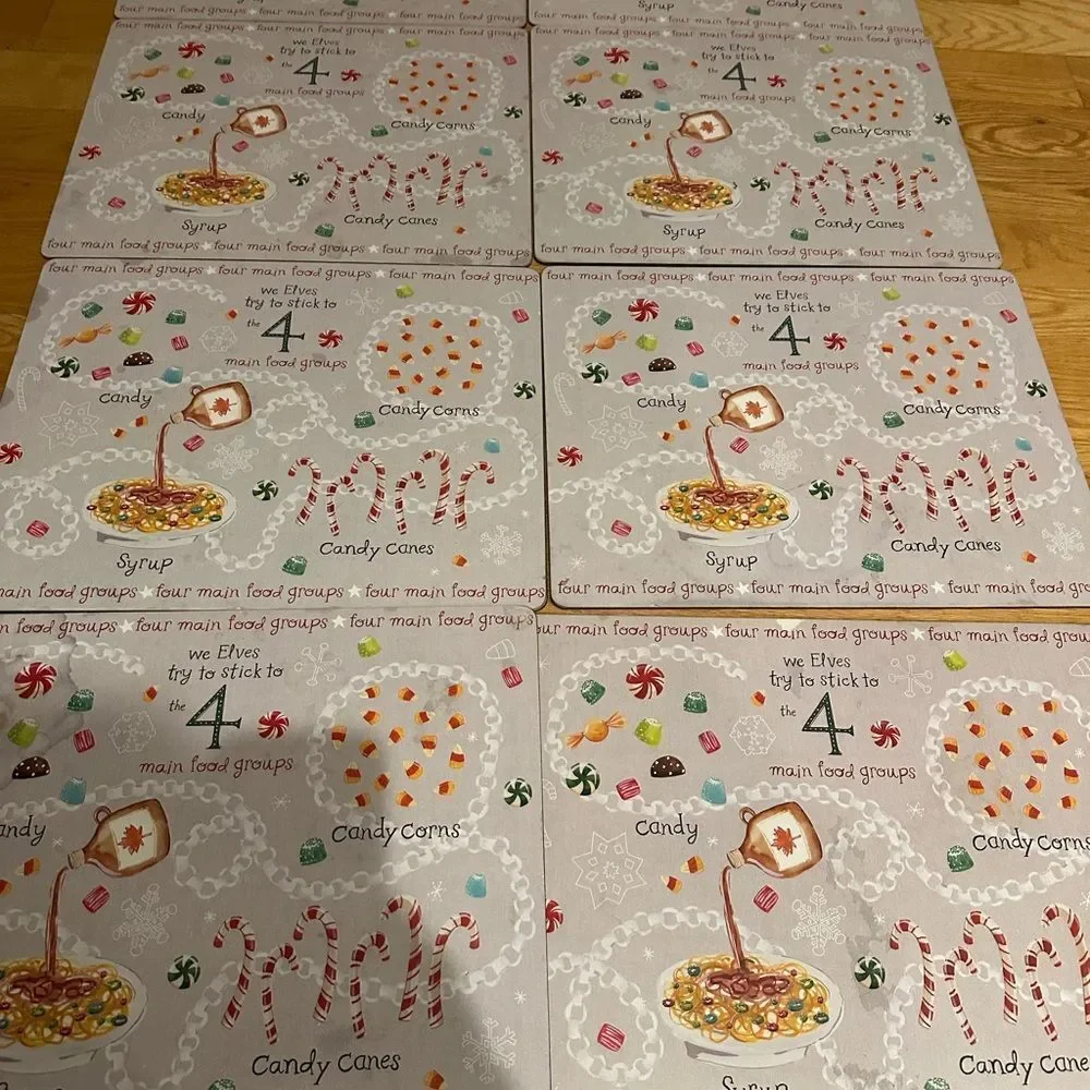 Pottery Barn Elf 6 Food Groups Cork Hard Placemats “read”